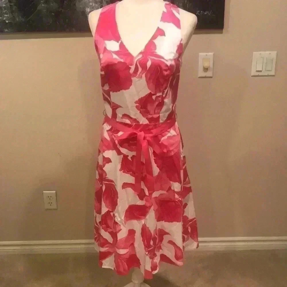 Sheri Martin NY Pink and White A-Line Spring/Summer Dress Open Back- Size 12